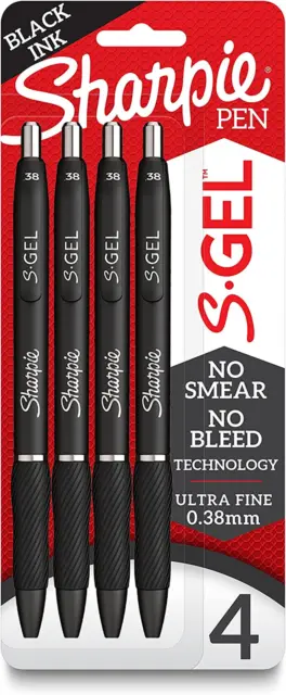 Sharpie S-Gel, Gel Pens, Ultra Fine Point (0.38Mm), Black, 4 Count