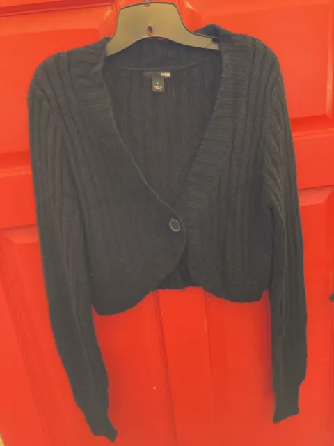 Women’s H&M Long Sleeve Black One Button Cardigan Sweater Size Large