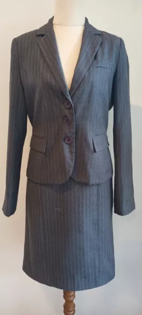 BARKINS Ladies Grey Pinstriped Suit Skirt & Jacket Size 10