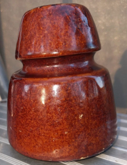 Vintage Ceramic/Porcelain Insulator - Brown Glaze - - Mushroom top threaded