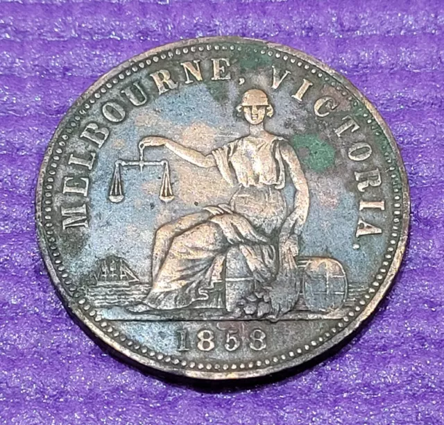 1858 Hide & De Carle Melbourne - Grocer & Wine Merchant Token Coin - Rare $$$