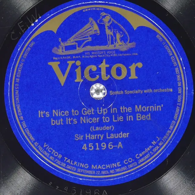 SIR HARRY LAUDER Nice To Get Up In The Mornin' But Nicer To Bed VICTOR 45196 VG+