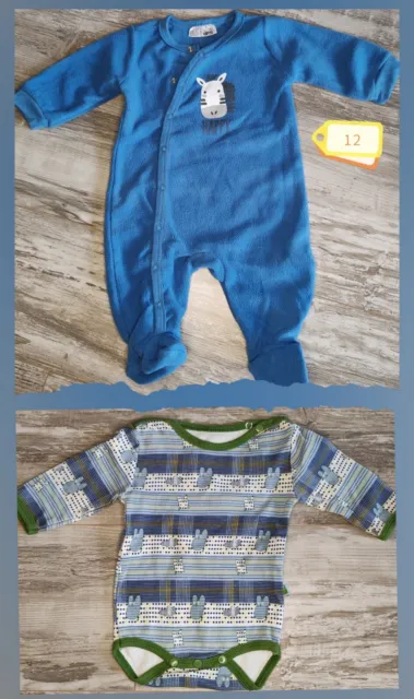 12) Baby (2 Teile) Blau Gr. 62, Kuschel-Overall, Body Streifen lang