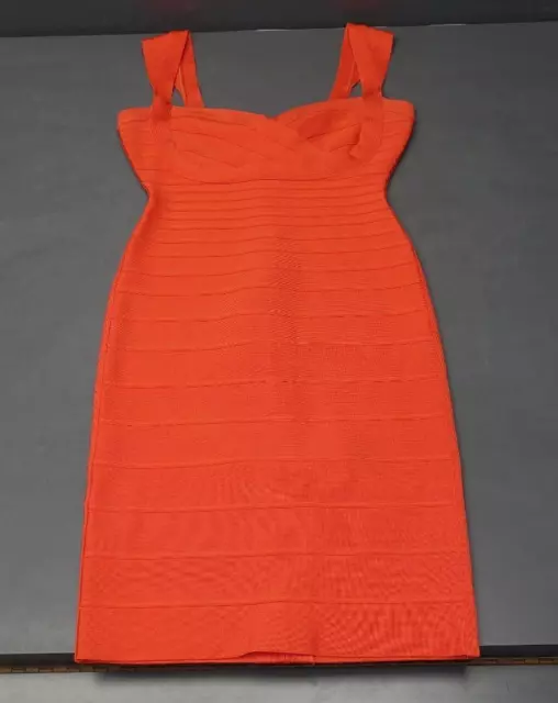 Herve Leger "Abrielle" Bandage Sz S Orange Stretch Body-Con Mini Dress #00443813