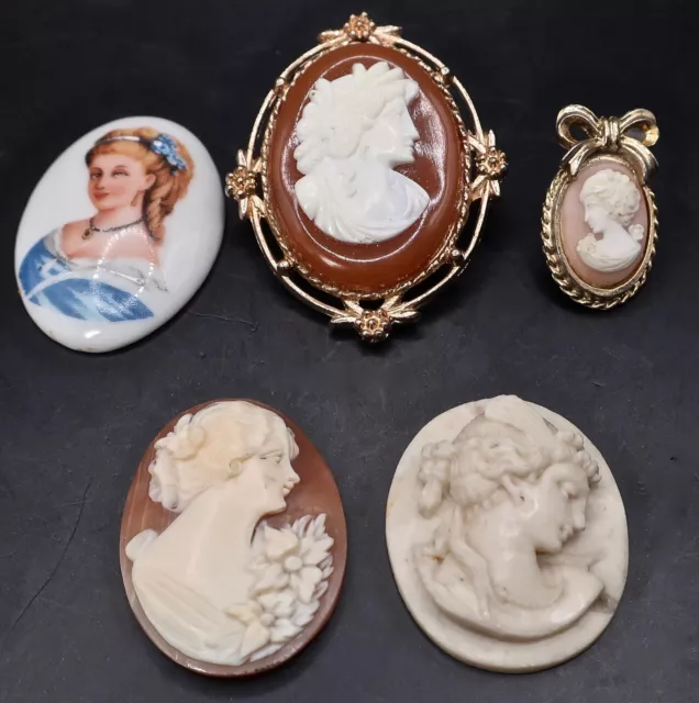 Vintage UnMounted Cameo Carved Pieces & Limoges Portrait for Repurpose Fixing