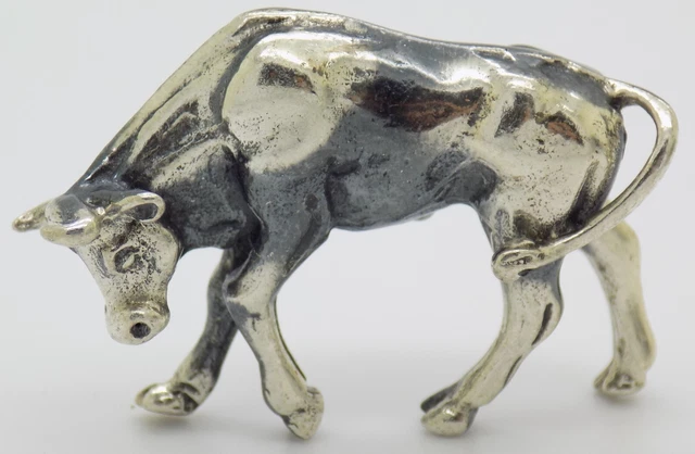 Vintage Argento Sterling 925 Italiano Fatto Bull Statuina Miniatura Marchiato