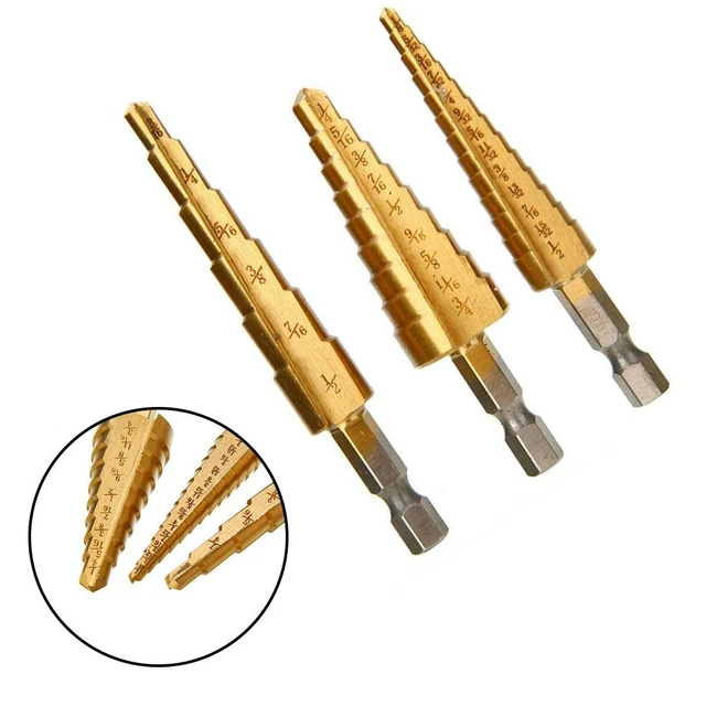 3 -titanium Revêtu Step Drill Bit Alésoir Ebavurage 1/8-3/4 Bois Métal Trou 2