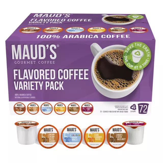 Maud's Gourmet 100% Arabica Flavored Coffee, Variety Pack, Free Ship! (72 ct.)