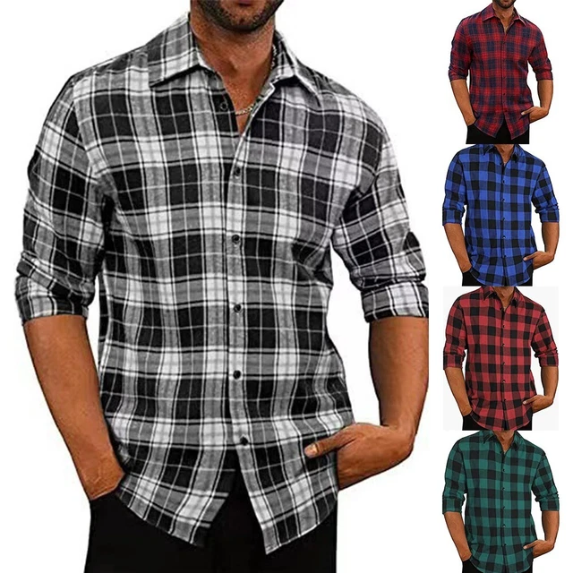 Classic men s plaid dress shirts for slim fit long sleeves button down