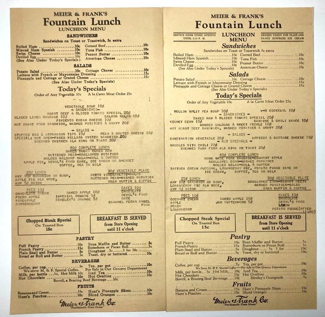 2 VINTAGE MEIER & FRANK Co. 1930s 1940s Soda Fountain ICE CREAM