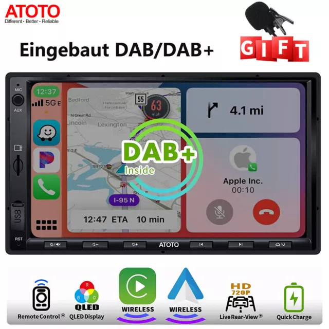 ATOTO F7XE DAB+/DAB Doppel 2Din 7" Auto radio GPS Wireless CarPlay&Android Auto