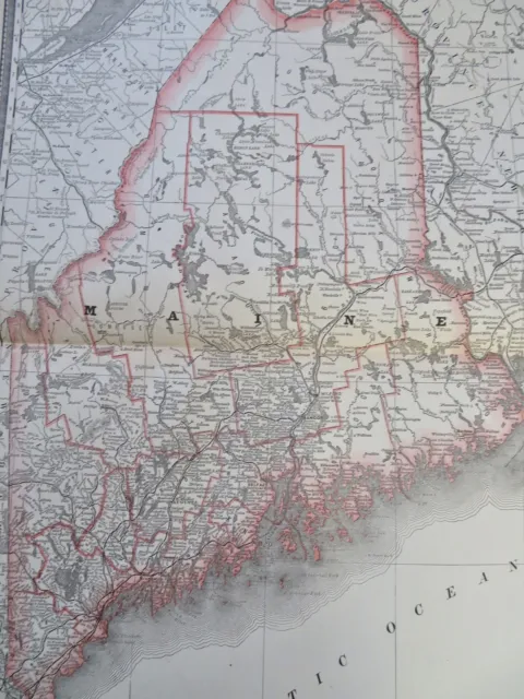 Maine state by itself 1882 large color map