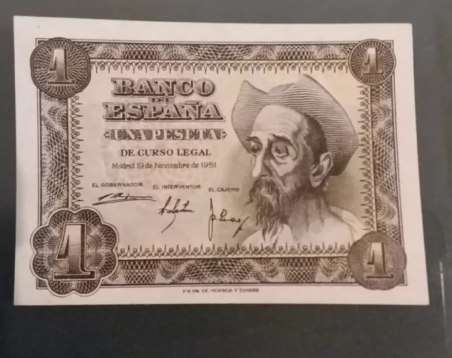 Billete Una 1 Peseta de 1951 Quijote Mancha Perfecto Estado MBC