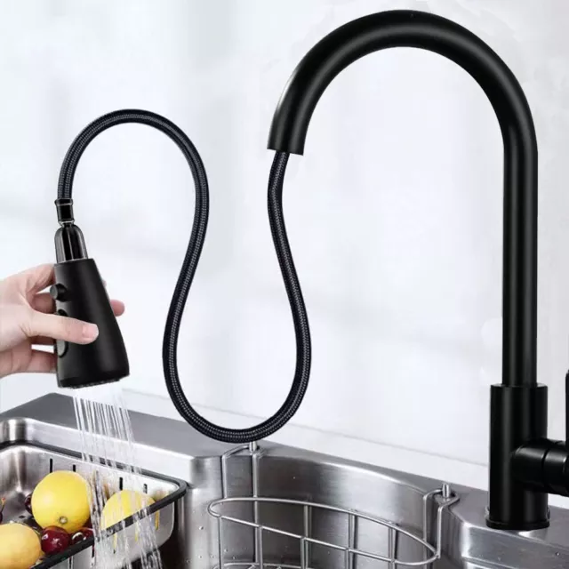 Stainless Steel Kitchen Taps Sink Mixer Pull Out Spray Tap Single Faucet - Black