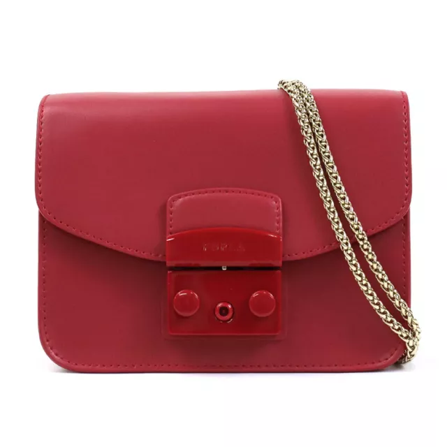 Auth Furla Crossbody Shoulder Bag Red/Gold Leather/Metal - h29627f