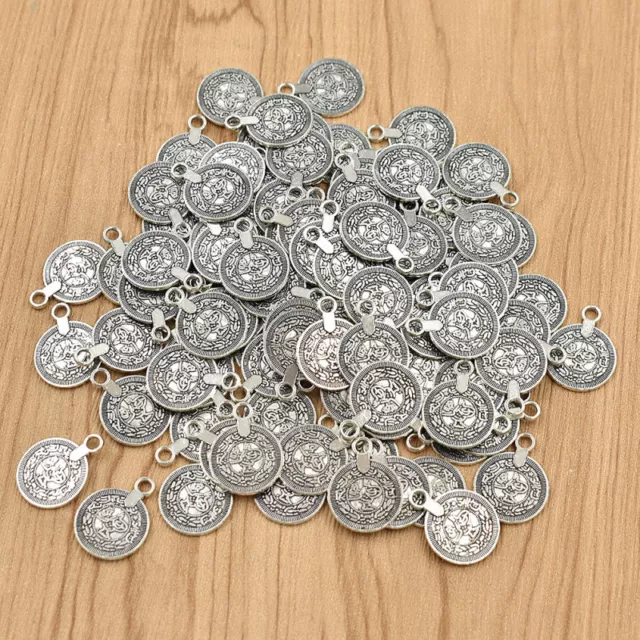 Retro Tibetan Coin Beads Charms Pendant Fashion Jewelry Silver Gift 100pcs/Lots