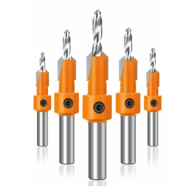 Holes Pilot Shank Bit 1/5PCS HSS Woodworking Countersink Set Screw Hex Drill