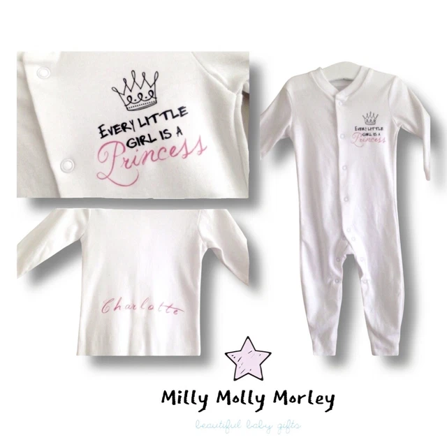 PERSONALISED girls babygrow princess babygrow/sleepsuit baby shower gift