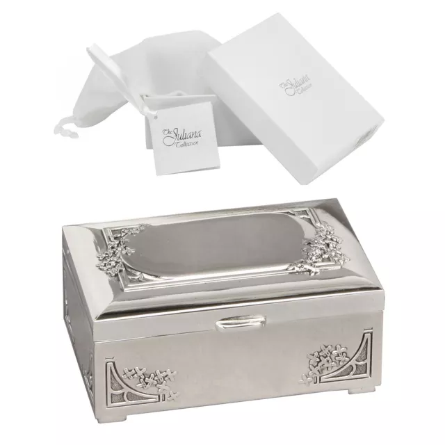 Personalised Flower Design Silver Oblong Trinket Jewellery Box Engraved