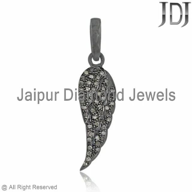 Natural Pave Diamond 925 Silver Feather Designer Oxidized Jewelry Unisex Pendant