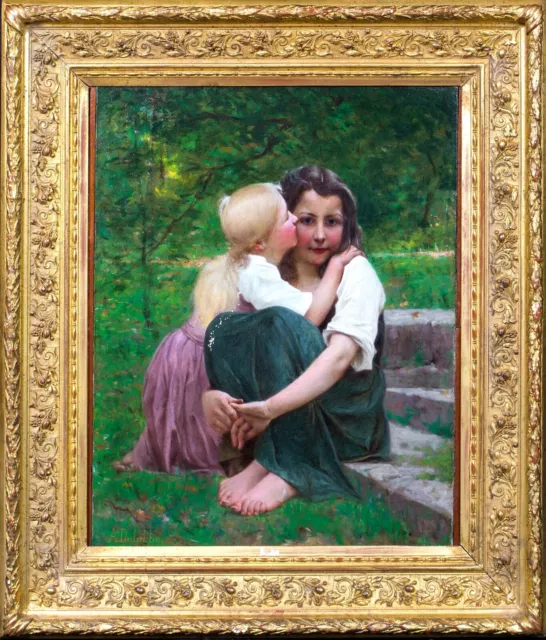 19th Century French Impressionist Portrait Of Two Sisters FRANÇOIS DELOBBE