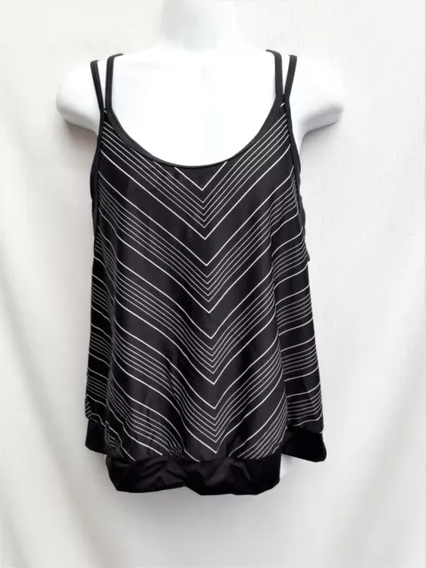 Athleta Tankini 36 B/C Swim Top Built in bra Adjustable straps Black White