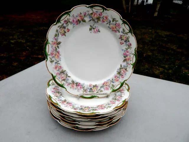 Set Of 7 Haviland Limoges France Drop Rose Variant 9 1/2" Dinner Plates - H 319