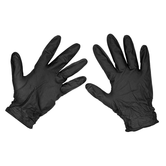Guanti Sealey Black Diamond Grip Extra-Spessi Senza Polvere in Nitrile Grandi - Confezione da