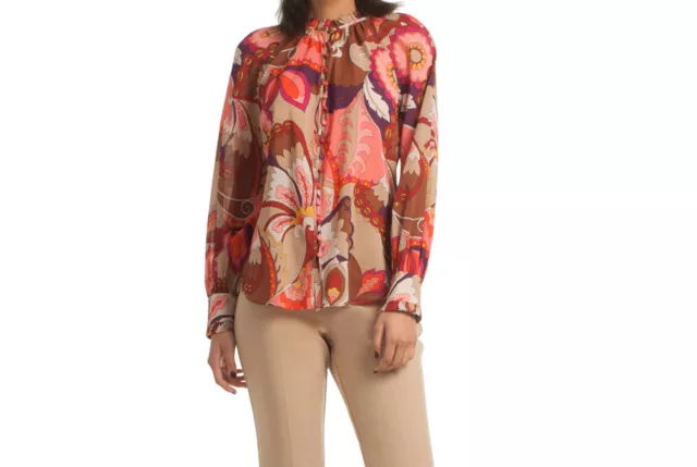 NWT Trina Turk Button Silk Blend Floral Printed Blouse sz XS