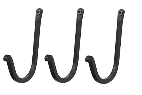 Single Prong Wrought Iron Hooks, Vintage Hand Forged Iron Classic Set Of 3