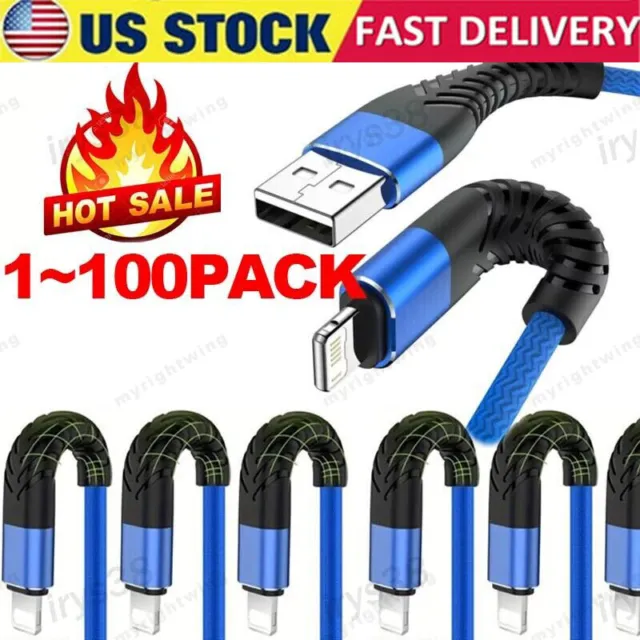 Braided Fast Charger Cable Heavy Duty USB lot Cord For iPhone 14 13 12 11 X XR 8