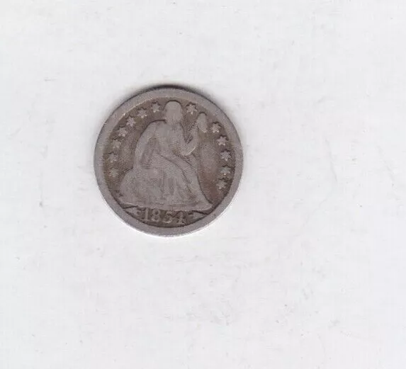 Usa 1854 Seated Liberty Silver Dime Coin In Fine Condition.