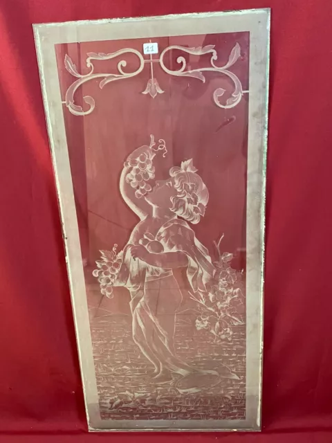 ANTIKE GLASSCHEIBE JUGENDSTIL UM 1890 FENSTER BACCHUS PUTTO GIRLANDEN 54x121cm