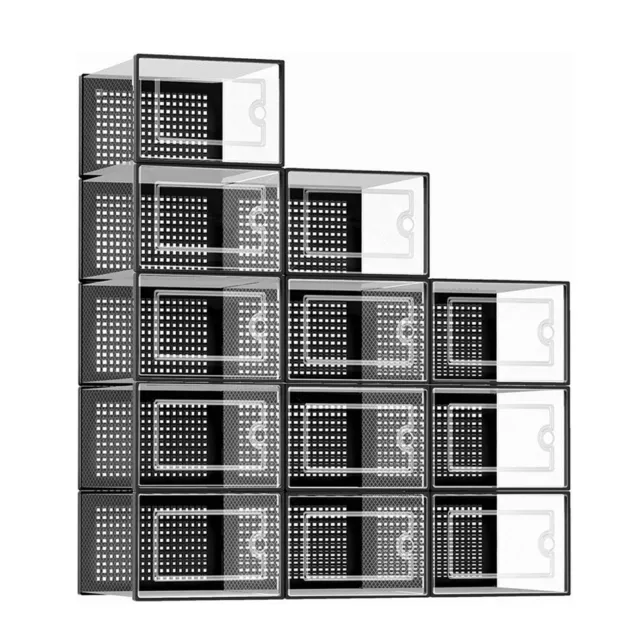 12x Stackable Foldable Boxes Trainers Organiser Clear Plastic Shoe Storage Boxes