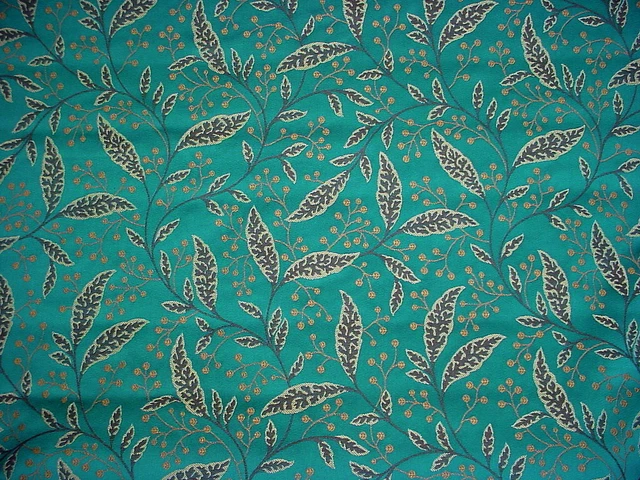 14-1/8Y Kravet Lee Jofa Teal Gold West Indies Floral Brocade Upholstery Fabric 4