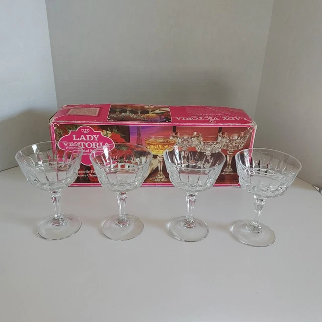 Lady Victoria Fine Crystal Stemware France 4 Champagne 7.5 Oz Chantelle Pattern