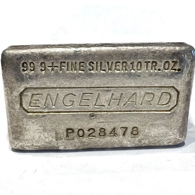 10 OZ ENGELHARD .999+ Fine Silver Pressed Style Bullion Bar