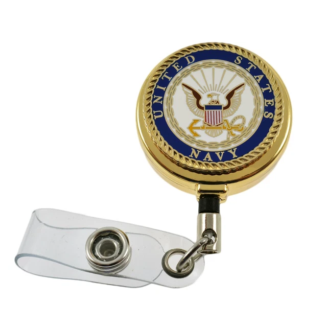 US NAVY BADGE Reel Retractable Military ID Card Holder Security Pass