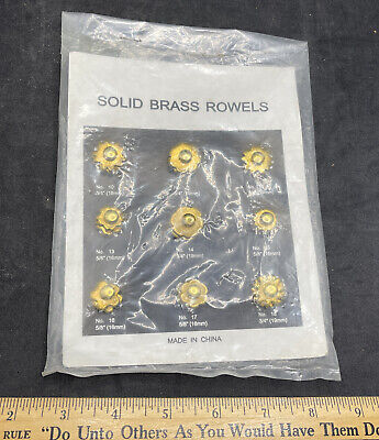 NEW SEALED LOT OF 9 Solid Brass Rowels for Spurs Cowboys Salesman Sample Card