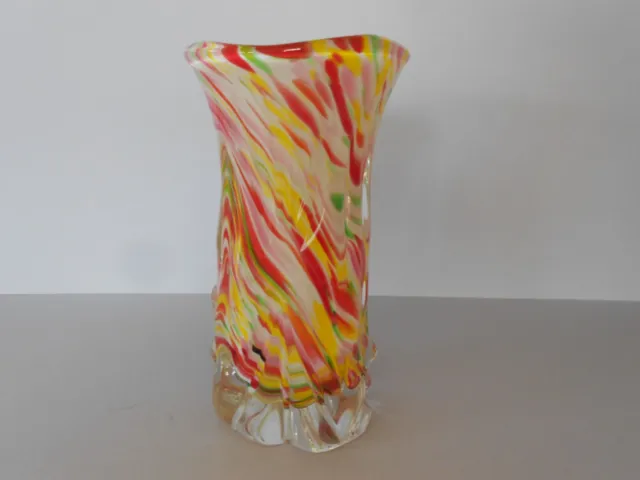 Murano Style Multicoloured Speckled Hand Blown Art Glass Vase 20Cm High