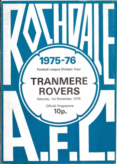 Football Programme ROCHDALE v TRANMERE ROVERS Nov 1975