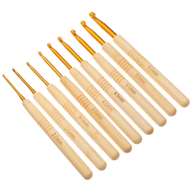 9 Pcs Crochet Bamboo Hook Needles Arthritic Hands Handle Knitting