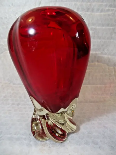 Murano red glass spiral twist vintage sommerso vase