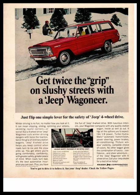 1966 Jeep Wagoneer V-8 4-Wheel Drive "Twice The Grip On Slushy Streets" Print Ad