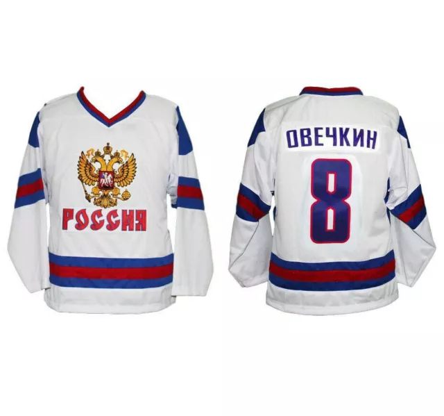 Retro Alex Ovechkin #8 Team Russia CCCP Ice Hockey Jerseys Custom Names White