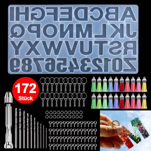 172pcs Epoxidharz Formen Set Resin Gießharz Silikonform Buchstaben DIY Schmuck