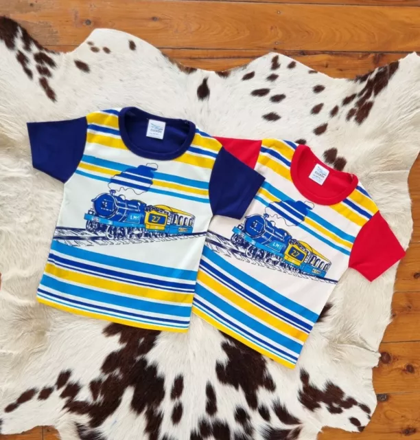 2 Retro Ringer Tees 1960S Deadstock Train Stripes Stretch Shirt Approx 3-4 Years