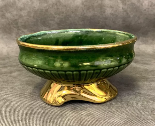 Shafer Small Planter 23 K. Gold Trim Art Pottery Pedestal Planter Bowl Vintage