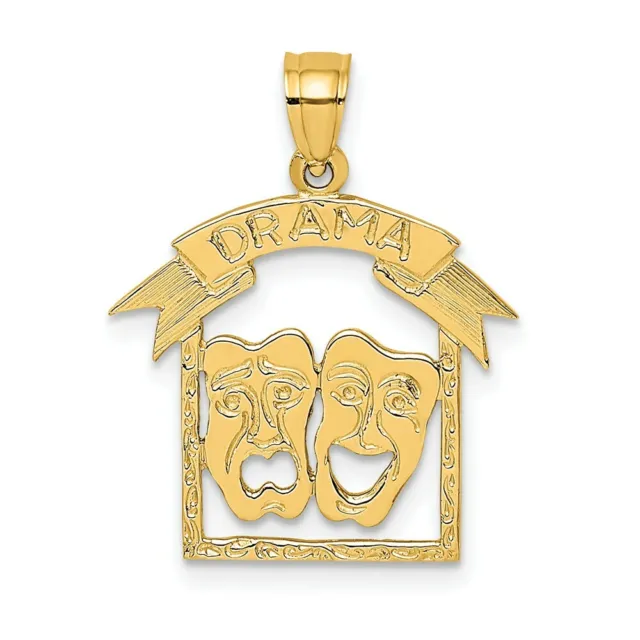 14k Yellow Gold Comedy Tragedy Drama Story Necklace Pendant Charm Art Theater