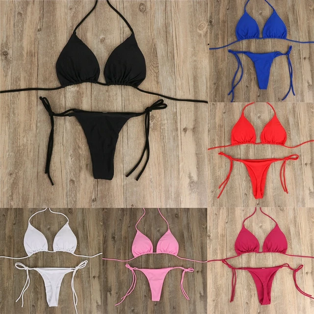Donna Sexy Mini Bikini Reggiseno Micro Stringa G Set Perizoma Intimo Moda-Mare